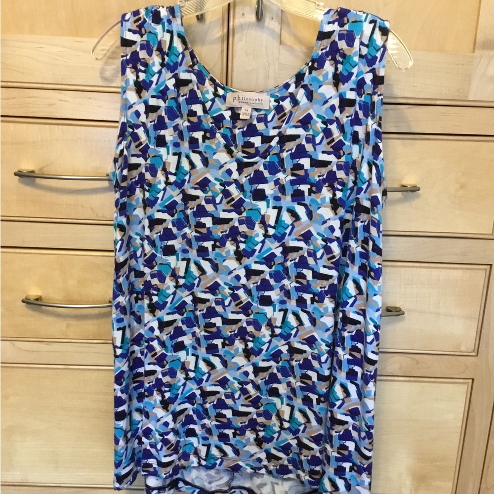 Philosophy Abstract Pattern Top - Blue, Black, White 1X Stretchy, lightweight - Picture 2 of 8